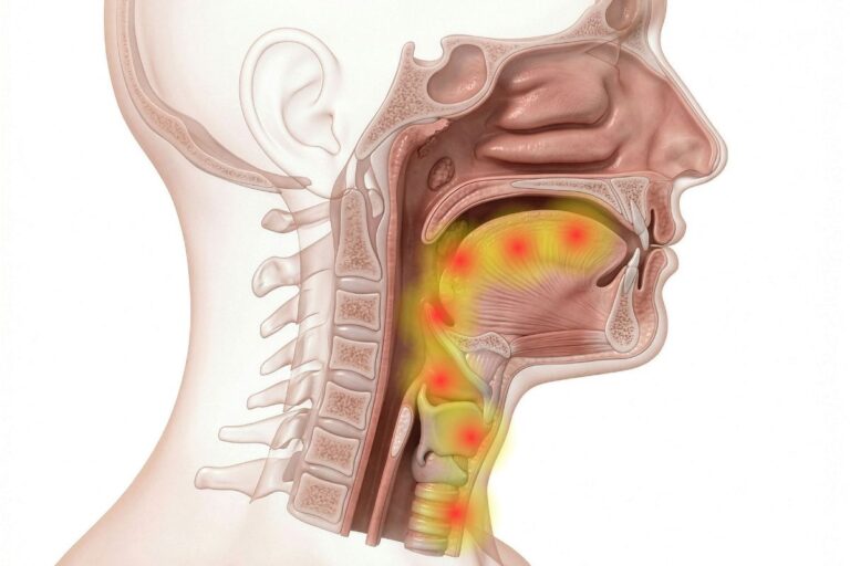 Illustration showing laryngeal airway protection during swallowing in dysphagia assessment